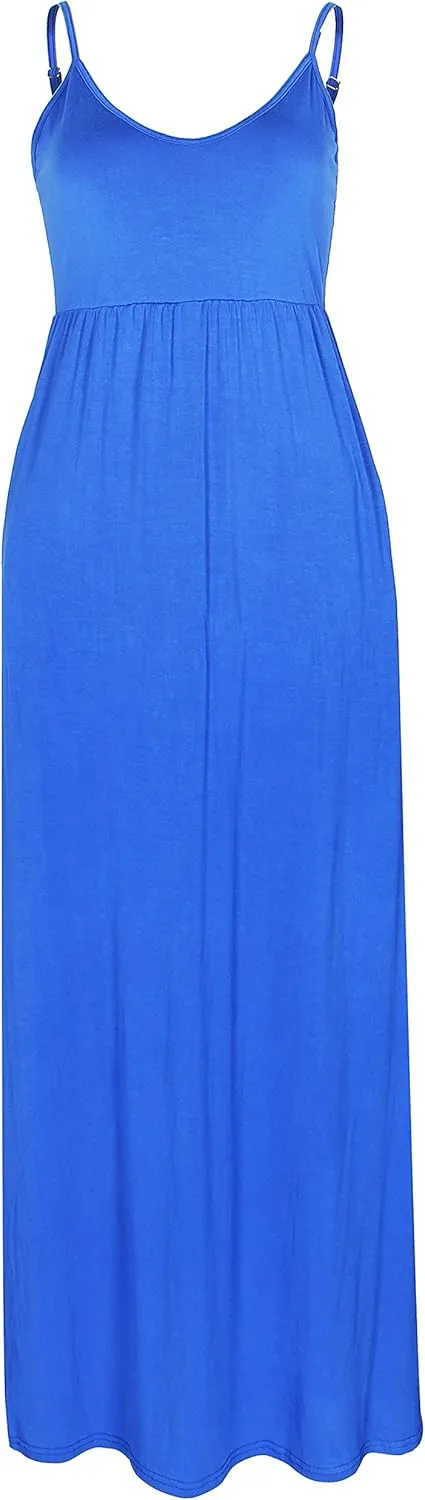 PALINDA Women's Sleeveless Summer V Neck Spaghetti Strap Casual Loose Empire Waist Maxi Dresses