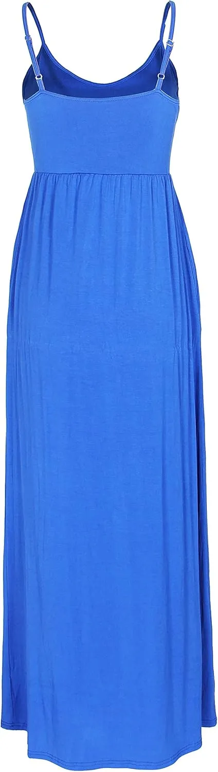 PALINDA Women's Sleeveless Summer V Neck Spaghetti Strap Casual Loose Empire Waist Maxi Dresses
