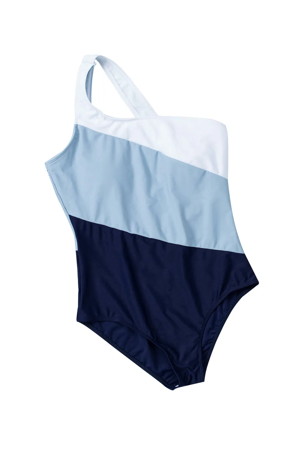 Sky Color Block One Shoulder Backless One-Piece Swimwear