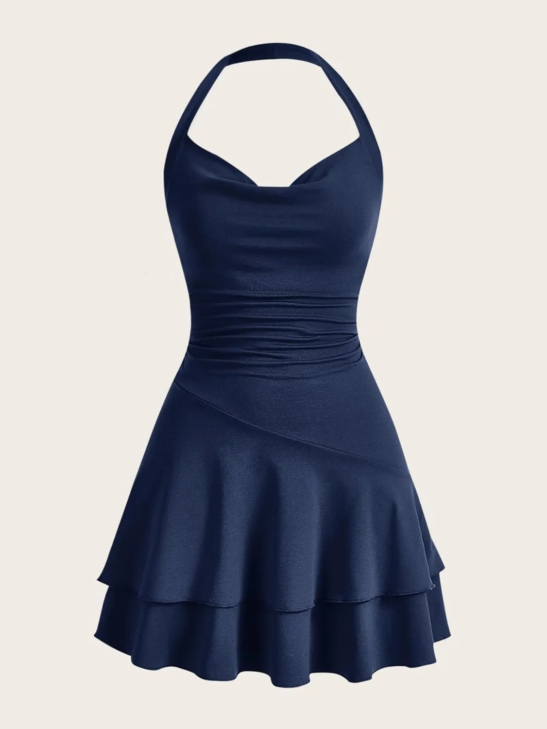 SOLY HUX Cute Halter Mini Dresses for Women Summer Sexy Club Party Backless Short Sundress