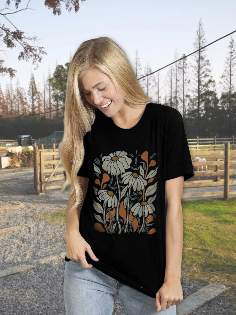 Women Boho Wildflower Shirts Funny Flower Plant T Shirt Cute Daisy Graphic Tees Short Sleev Vacation Tops