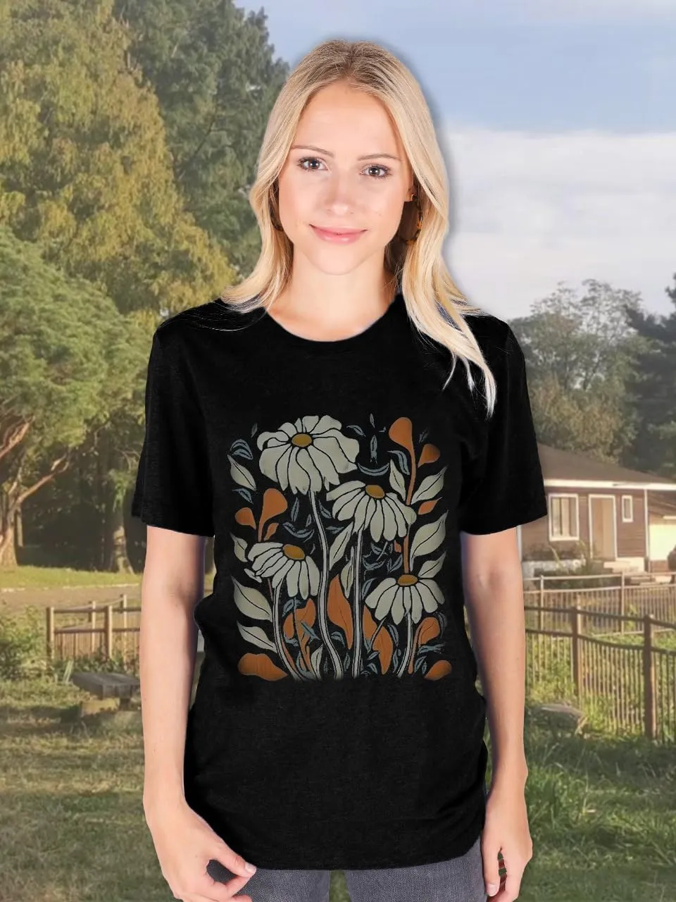Women Boho Wildflower Shirts Funny Flower Plant T Shirt Cute Daisy Graphic Tees Short Sleev Vacation Tops