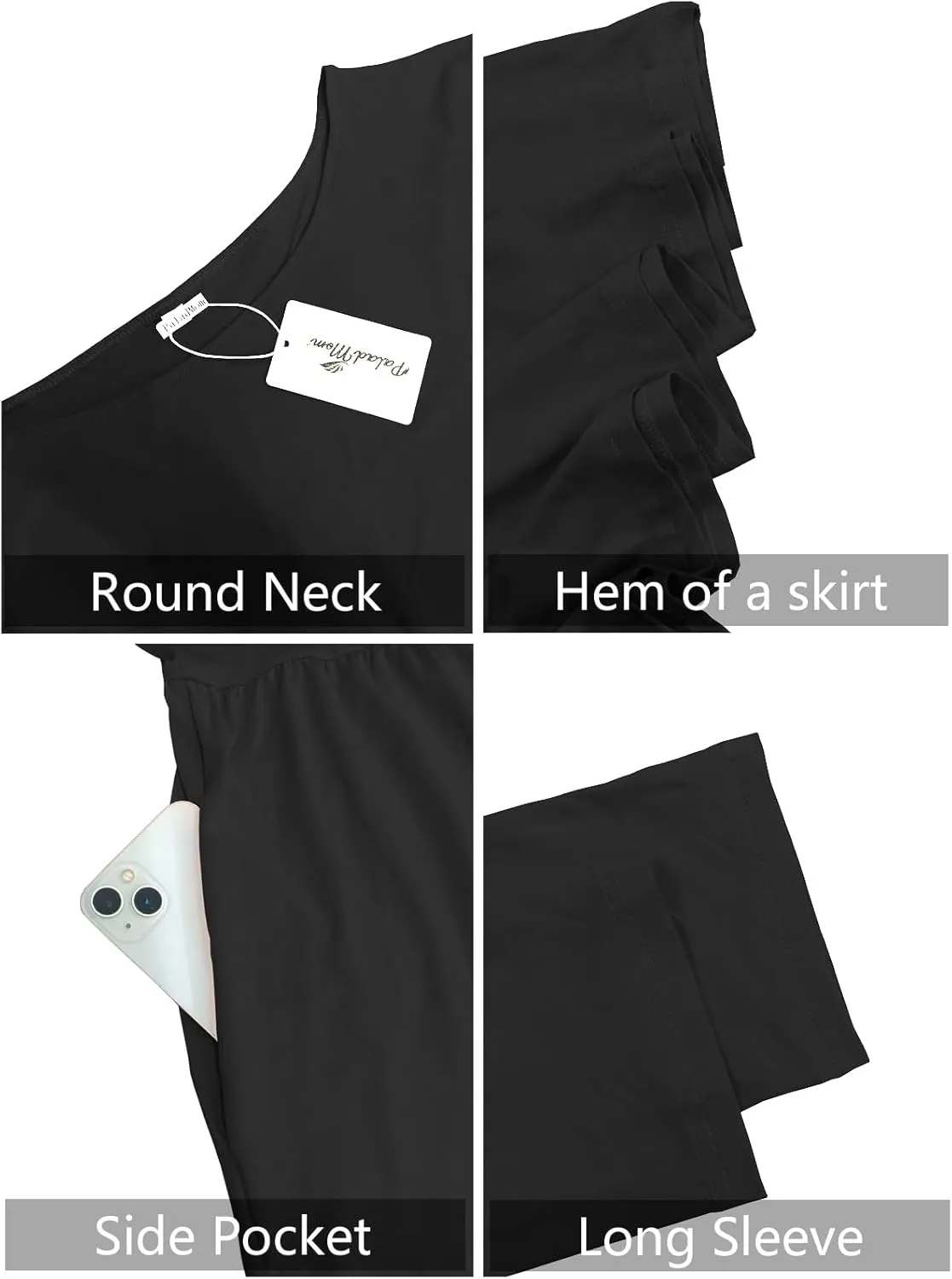 Women's Casual 2025 Fall Flowy Trendy Maxi Dress Crew Neck Draped Loose Swing Pleated Dresses with Pockets