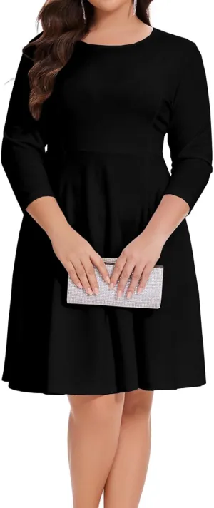 Women's Casual 2025 Fall Flowy Trendy Maxi Dress Crew Neck Draped Loose Swing Pleated Dresses with Pockets