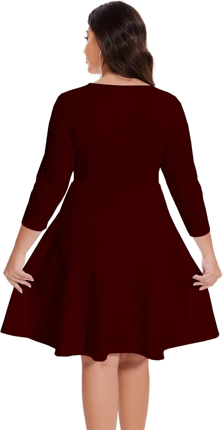 Women's Casual 2025 Fall Flowy Trendy Maxi Dress Crew Neck Draped Loose Swing Pleated Dresses with Pockets