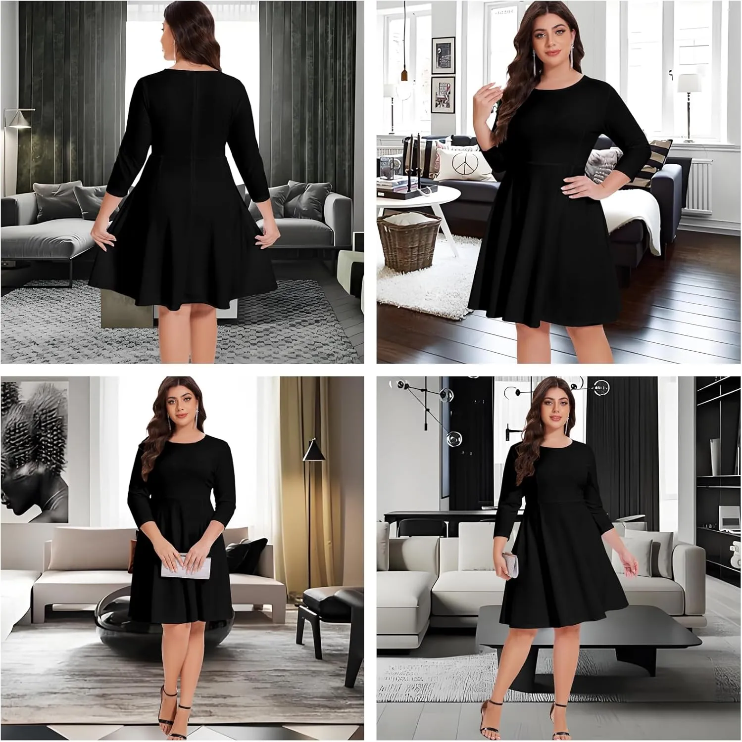Women's Casual 2025 Fall Flowy Trendy Maxi Dress Crew Neck Draped Loose Swing Pleated Dresses with Pockets