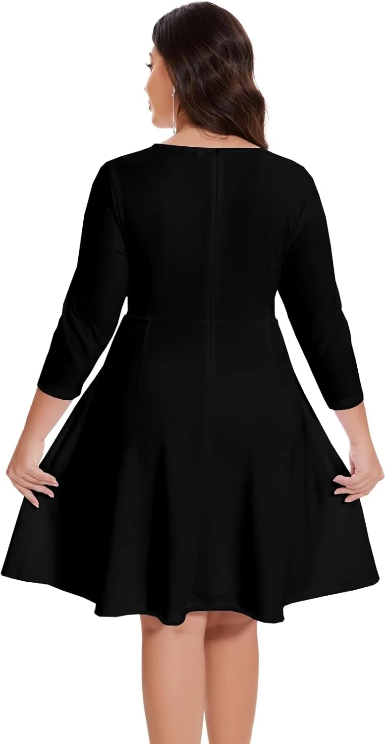 Women's Casual 2025 Fall Flowy Trendy Maxi Dress Crew Neck Draped Loose Swing Pleated Dresses with Pockets
