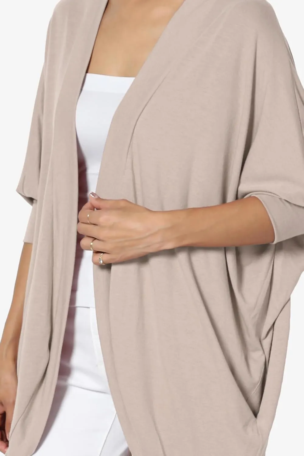 Women's Cocoon Draped Jersey Knit 3/4 Sleeve Oversized Open Front Cardigan