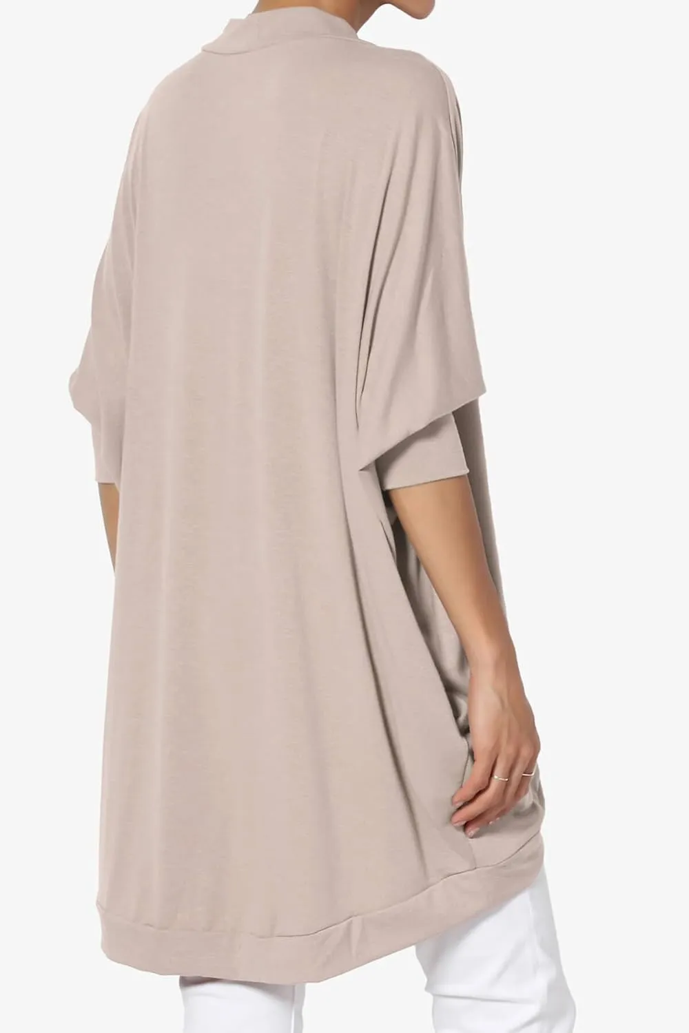 Women's Cocoon Draped Jersey Knit 3/4 Sleeve Oversized Open Front Cardigan