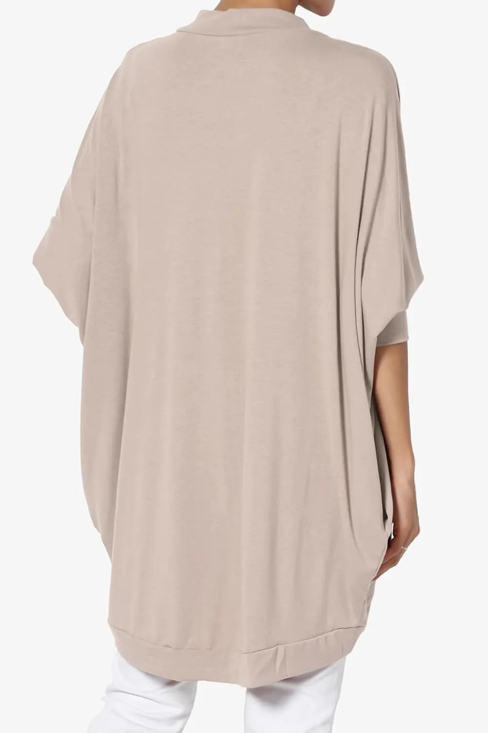 Women's Cocoon Draped Jersey Knit 3/4 Sleeve Oversized Open Front Cardigan