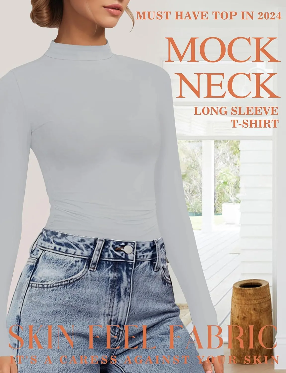 Womens Mock Turtle Neck Basic Long Sleeve T Shirt Slim Fit Tees Fall Y2k Going Out Crop Tops Cute Tight Shirts