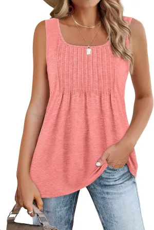Zeagoo Women's Summer Tank Tops 2025 Pleated Square Neck Loose Fit Casual Flowy Tunic Sleeveless Shirts