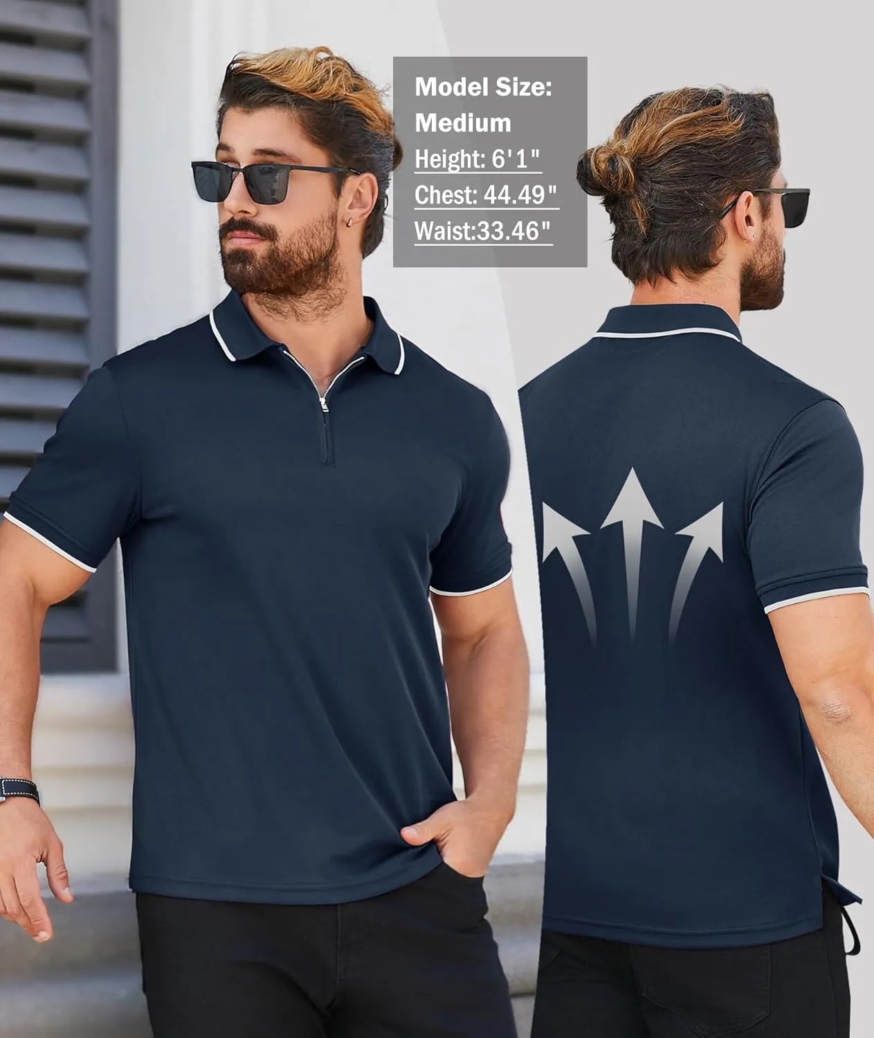 ZITY Mens Quarter Zip Polo Shirts Casual Classic Short Sleeve Contrast Collar Polo T Shirts