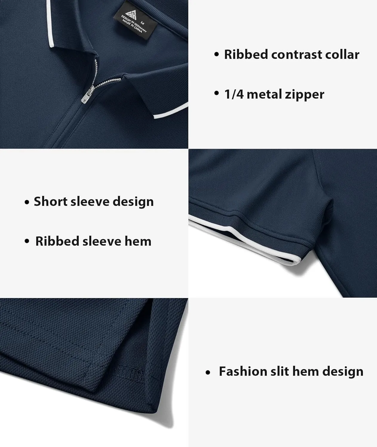 ZITY Mens Quarter Zip Polo Shirts Casual Classic Short Sleeve Contrast Collar Polo T Shirts